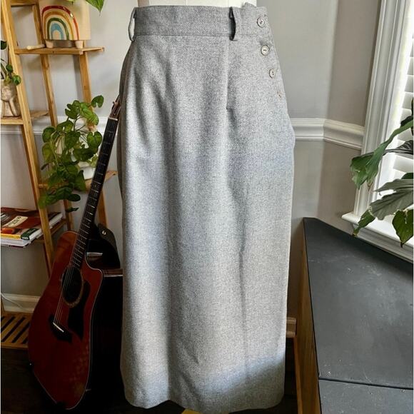 Vintage 90s Gray Wool Blend Librarian Button Pencil Skirt Size XS Small - Picture 2 of 7